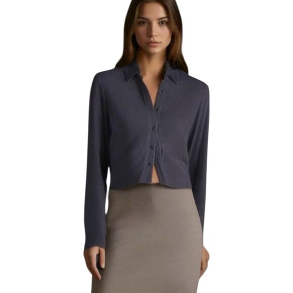 RO&DE Anthropologie Top Womens S Co-Ord Capsule Ribbed Button Up Shirt Slinky - Picture 1 of 16